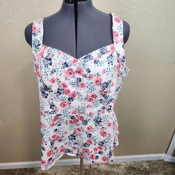 torrid Tops - Torrid Melon and Blue Floral Peplum Top 4X (5133)